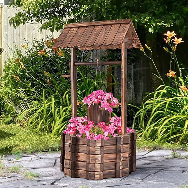 Plant Buckets – Top Ten New Leaf Baskets Outdoor Wooden Wishing Well Bucket Flower Plants Planter