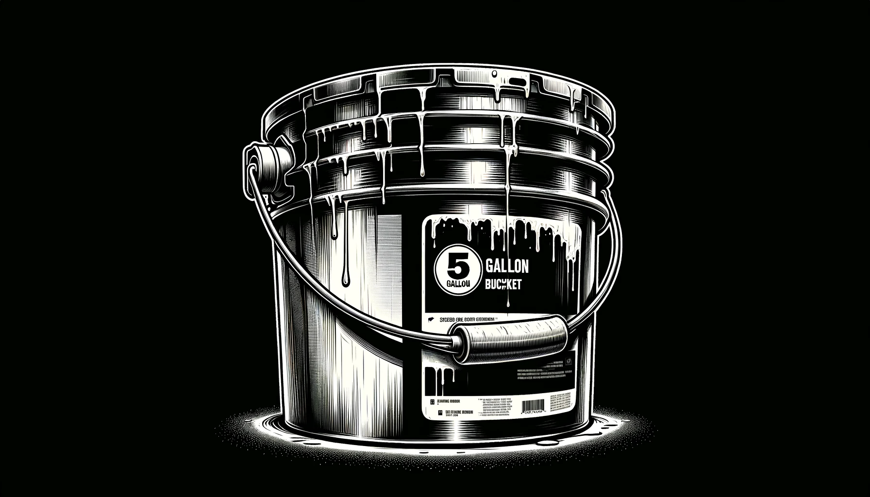 DALL·E 2023 11 19 05.56.35 A wide format illustration of a 5 gallon bucket designed for home paint use against a completely black background. The bucket should be depicted as l